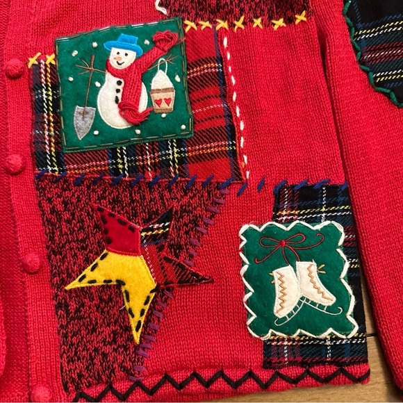 Vintage 90s Christmas Holiday Sweater Red Knit Cardigan Designers Originals P/L - Picture 5 of 10